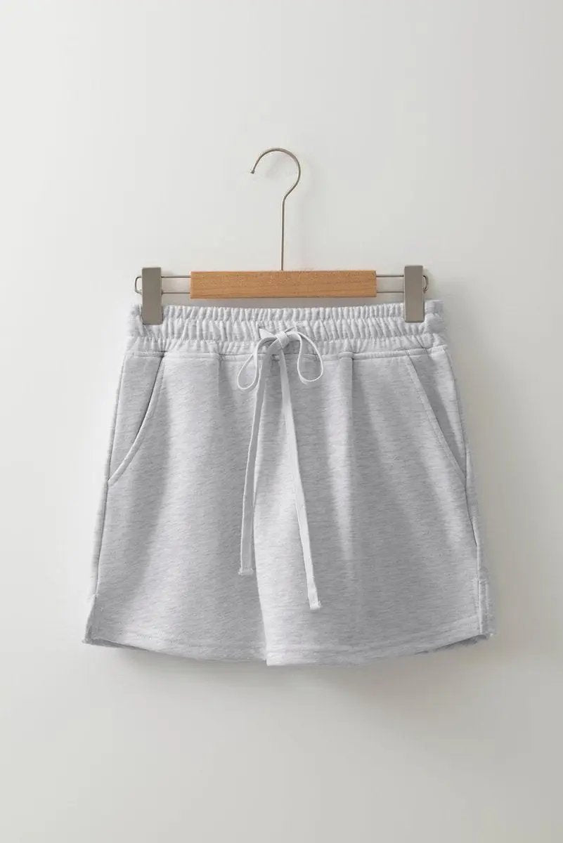 Light Grey French Terry Drawstring Mini Skort with Pockets - Love Salve